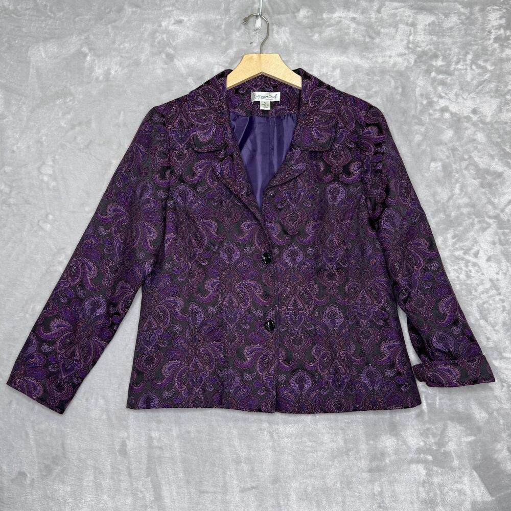 Coldwater Creek Jacket Womens Petite Large Purple Paisley Blazer Lined Button Up